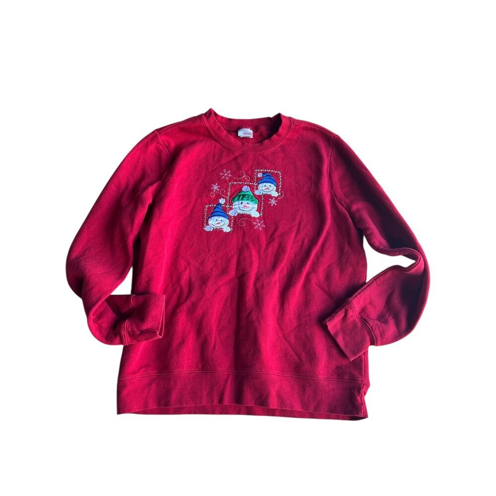 Holiday Editions Vintage Women's Snowman Embroidered Granny Sweatshirt Red Small
